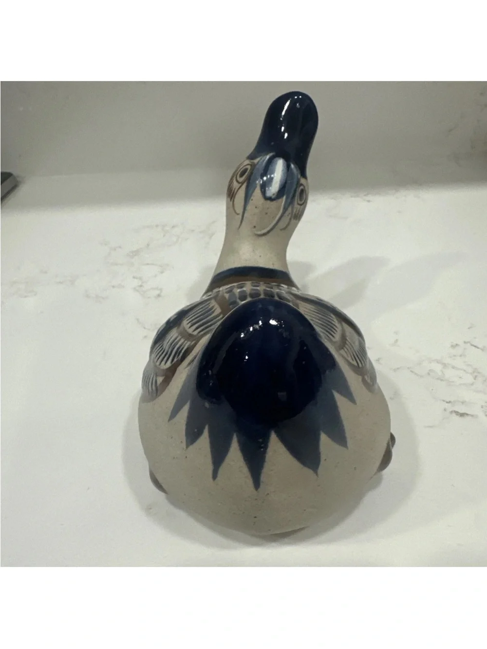 Vintage Tonala Mexico Pottery Duck Figurine Hand Painted Folk Art Bird